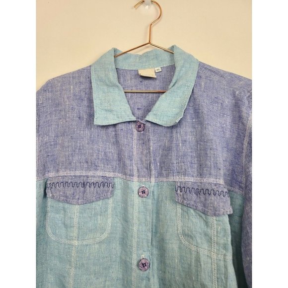 Focus Womens Blue Purple Linen Button Up Long Sleeve Lightweight Jacket Size XL - Picture 2 of 7